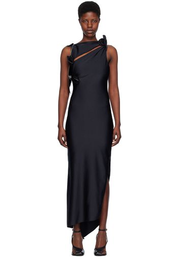 Coperni Black Asymmetric Flower Maxi Dress