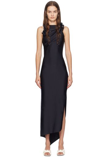 Coperni Black Asymmetric Flower Maxi Dress