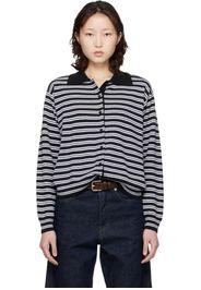Cordera Black & White Merino Wool Striped Polo Cardigan