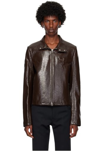 Courrèges Brown Zipped Vinyl Biker Jacket