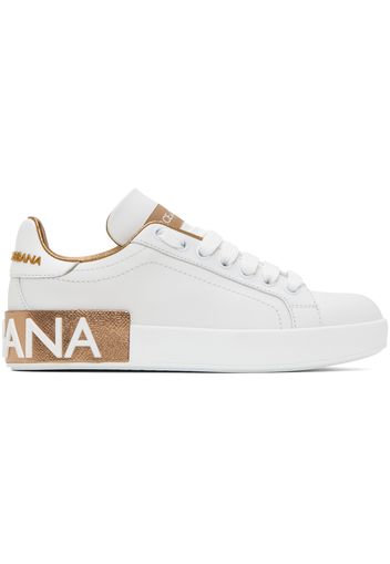 Dolce & Gabbana White & Gold Portofino Low Sneakers