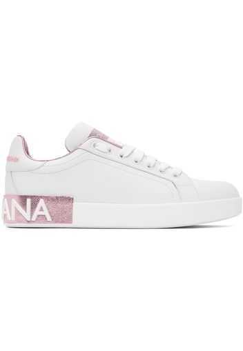 Dolce & Gabbana White & Pink Portofino Low Sneakers