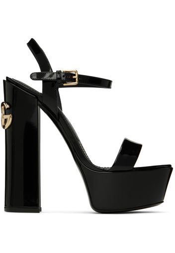 Dolce & Gabbana Black Polished Calfskin Platform Heeled Sandals