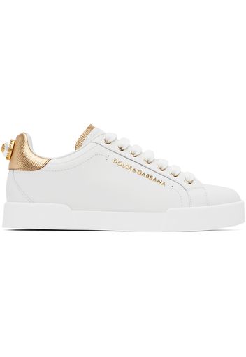 Dolce&Gabbana White & Gold Calfskin Nappa Portofino Sneakers