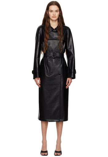 DRAE Black Layered-Wing Faux-Leather Trench Coat