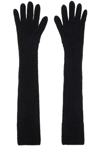 Dries Van Noten Black Long Ribbed Gloves