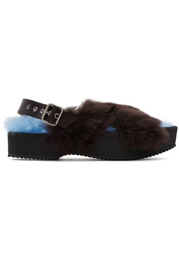 Dries Van Noten Blue & Black Furry Sandals