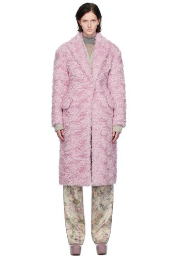 Dries Van Noten Purple Notched Lapel Faux-Fur Coat