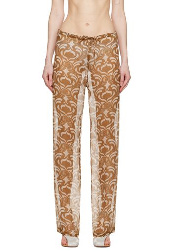 Dries Van Noten Off-White & Tan Printed Trousers