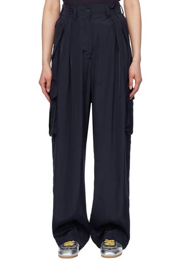 Dries Van Noten Navy Pleated Cargo Pants