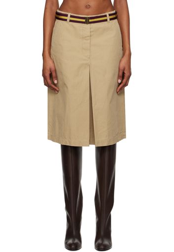 Dries Van Noten Beige Belted Midi Skirt