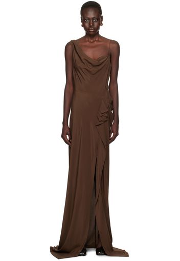 Dries Van Noten Brown Ruffled Maxi Dress