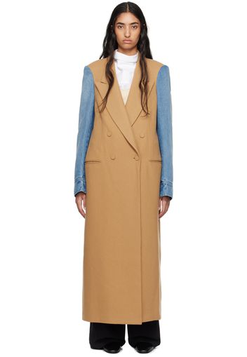 Dries Van Noten Blue & Tan Wool & Denim Coat