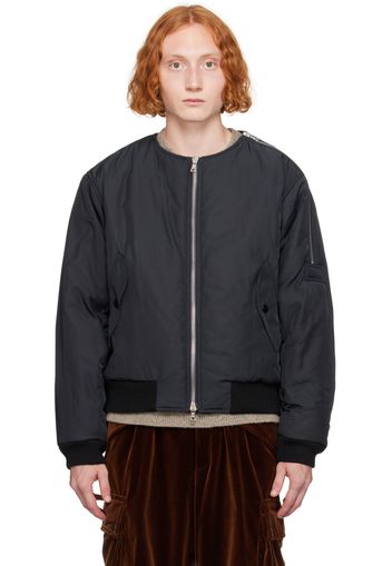 Dries Van Noten Navy Collarless Bomber Jacket