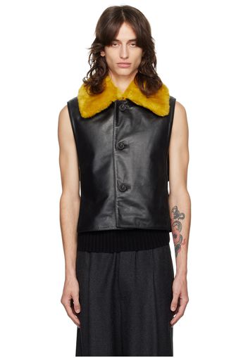 Dries Van Noten Navy & Black Paneled Leather Vest