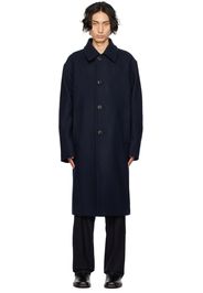 Dries Van Noten Navy Spread Collar Coat