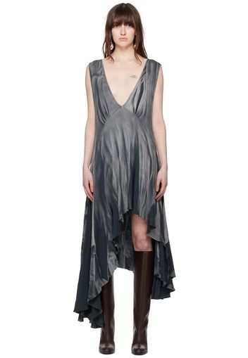 Edward Cuming Gray Plunging V-Neck Midi Dress