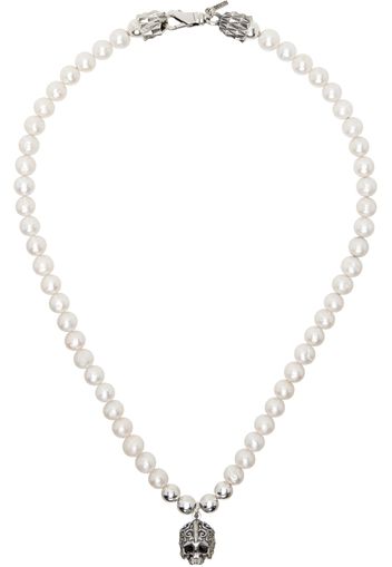 Emanuele Bicocchi White & Silver Large Pearl Skull Necklace