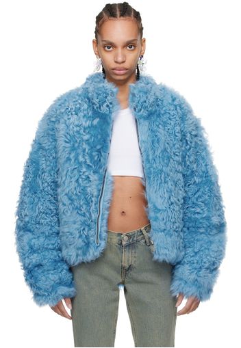 ERL Blue Stand Collar Shearling Jacket