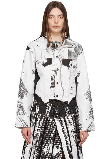 Feben White & Black Chariot Biker Denim Jacket