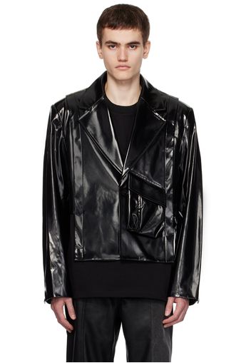 Feng Chen Wang Black Cropped Faux-Leather Jacket