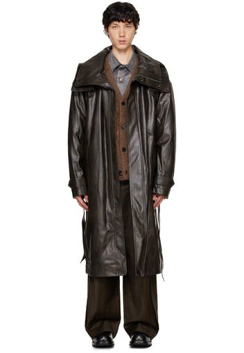 Feng Chen Wang Brown Hooded Faux-Leather Coat