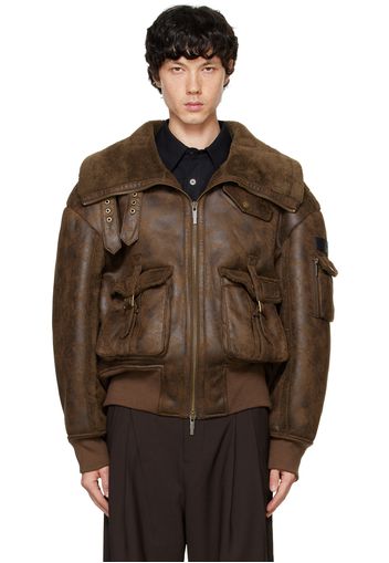 Feng Chen Wang Brown Zip Faux-Leather Jacket