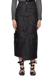 Feng Chen Wang Navy Paneled Denim Midi Skirt