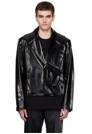 Feng Chen Wang Black Cropped Faux-Leather Jacket