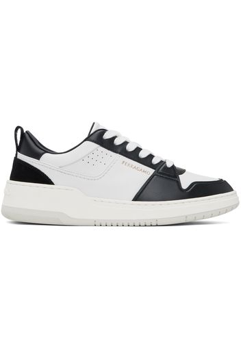 Ferragamo Black & White Low Cut Gancini Outline Sneakers