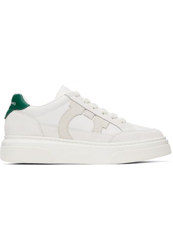 Ferragamo White Low Cut Gancini Outline Sneakers