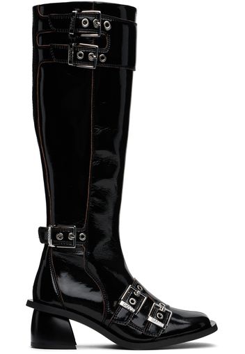 GANNI Black Buckle High Boots