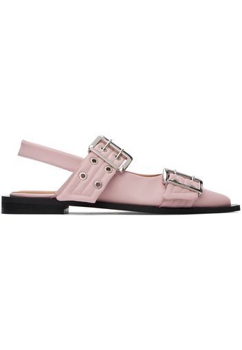 GANNI Pink Feminine Buckle Ballerina Flats