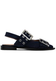 GANNI Navy Denim Buckle Ballerina Flats