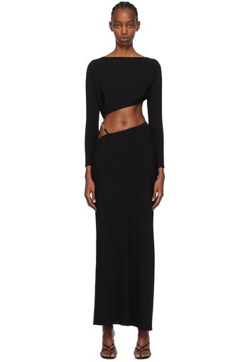 GCDS Black Asymmetric Maxi Dress