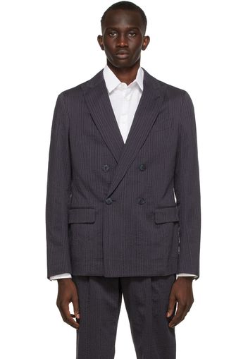 Giorgio Armani Navy Chevron Embroidery Blazer