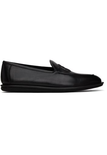 Giorgio Armani Black Embroidered Logo Loafers