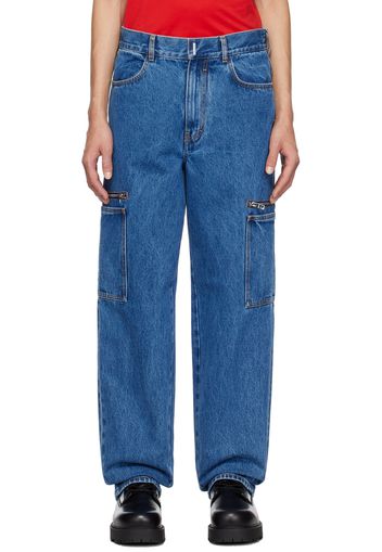 Givenchy Blue Marbled Denim Cargo Pants