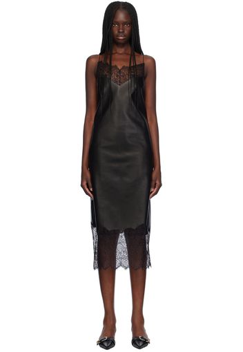 Givenchy Black Lace Trim Leather Midi Dress