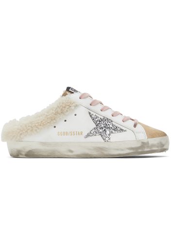 Golden Goose SSENSE Exclusive White & Beige Shearling Super-Star Sabot Sneakers