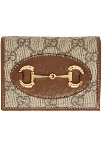 Gucci Beige & Brown GG 'Gucci 1955' Horsebit Card Holder Wallet