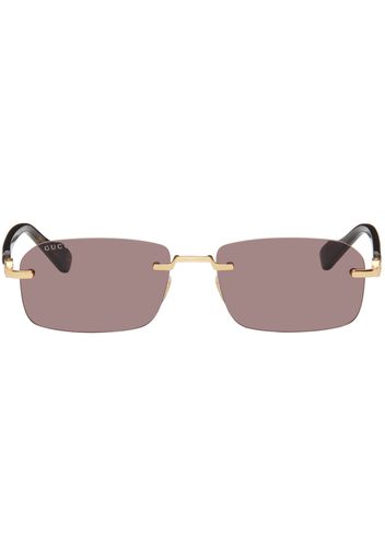 Gucci Gold & Tortoiseshell Rectangular Sunglasses