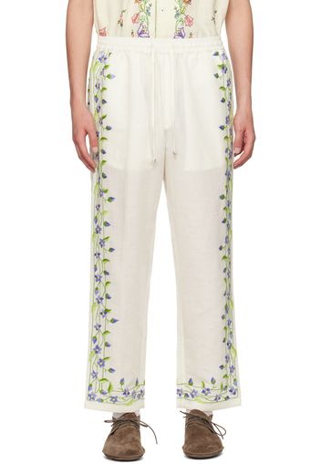 HARAGO Off-White Embroidered Trousers