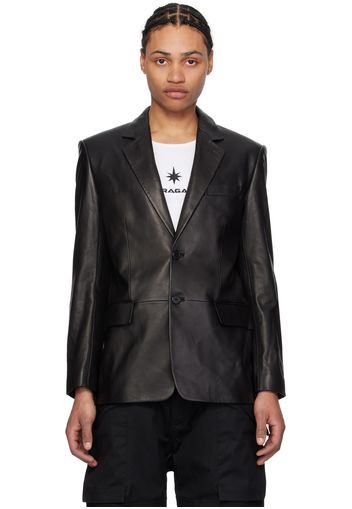 Helmut Lang Black Notched Leather Blazer