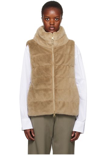 Herno Tan Quilted Faux-Fur Down Vest