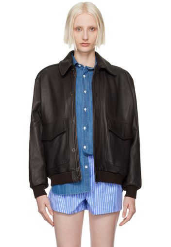 HommeGirls Brown Oversized Leather Bomber Jacket