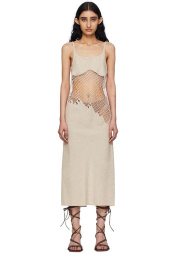 Isa Boulder Beige Asymmetric Midi Dress