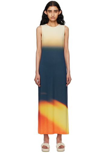 ISSEY MIYAKE Orange & Navy Light Leak Maxi Dress