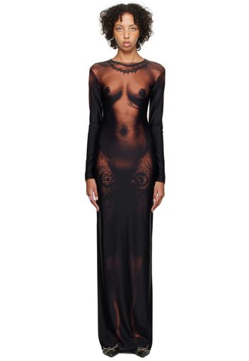 Jean Paul Gaultier Black & Brown 'The Long Ebony Body Tattoo' Maxi Dress