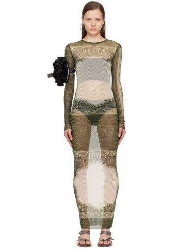 Jean Paul Gaultier Green & Off-White 'The Cartouche' Maxi Dress